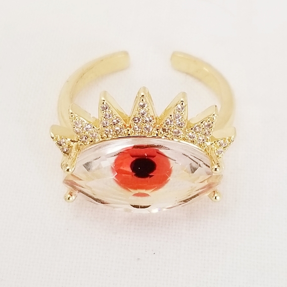 Evil Eye Adjustable Ring. Red. 18K Gold Plated. New - Picture 3 of 7